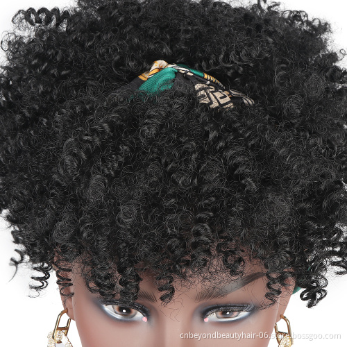 Wholesale Afro Wigs Drawstring short Synthetic wigs Kinky Culry Hair Headband Wig bangs hair extensiona